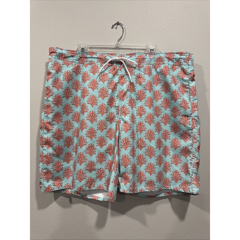 NWT St Johns Bay Swimming trunk -teal with coral. Elastic Drawstring Sz XXL